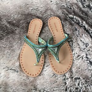 Green-Blue Jeweled Sandals